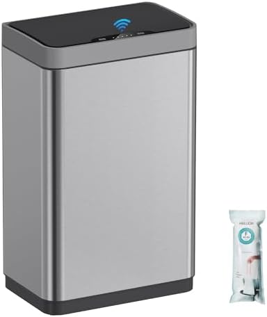 Mbillion 15 Gallon Touchless Motion Sensor Trash Can | Rectangular silver smart garbage can with lid, automatic touchless design for kitchen, bedroom, home & office use