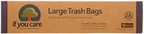 If You Care Large Trash Garbage Bags with Drawstring, Made of Recycled Material for Garbage and Waste, Heavy Duty – 10 Count, 30 Gallon