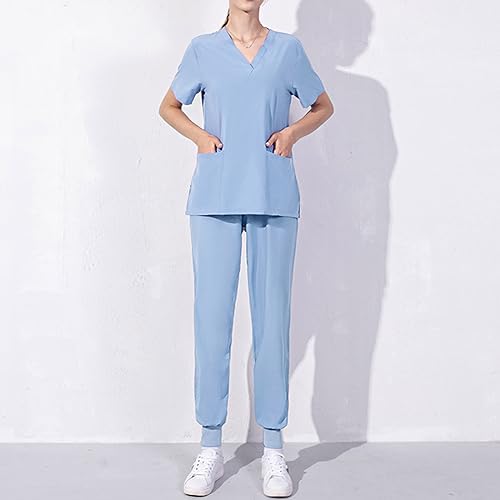 Cleaning Short Sleeve Scrubs for Women Set Stretchy Housekeeping Uniform Nurse Scrub Sets for Woman