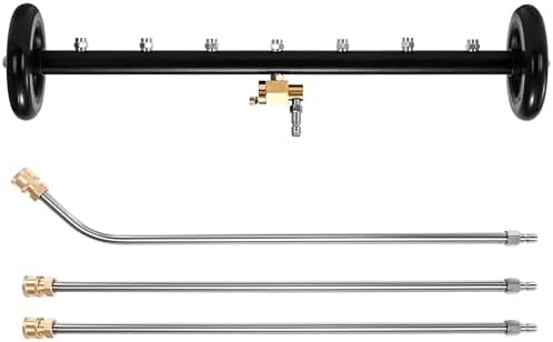 Tool Daily 24" Undercarriage Cleaner & Water Broom, 7 Nozzles, 1/4" QC | Fits Most Pressure Washer Wands, Pivoting Coupler Switches Modes, For Driveways, Decks, Patios, 4000 PSI