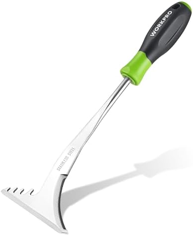 WORKPRO Crack Weeder, 12.5" Stainless Steel Crevice Weeding Tool | Soft PP+TPR Handle, L-Shaped Side-Walk Weed Removal Scraper, for Garden Lawn Yard Patio Terrace Paving