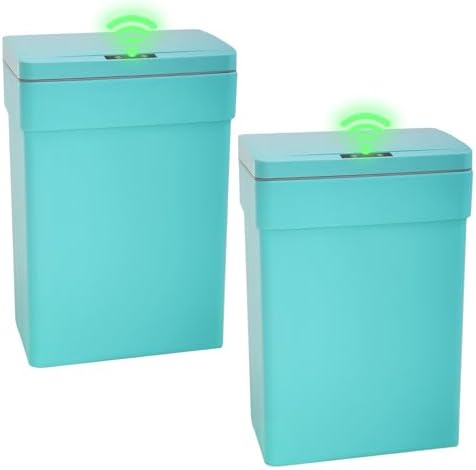 PayLessHere | 13 Gallon Plastic Trash Can with Lid | Blue | Automatic Touchless Garbage Can | Waterproof & Easy to Clean | For Kitchen, Bathroom, Home or Office | Pack of 2