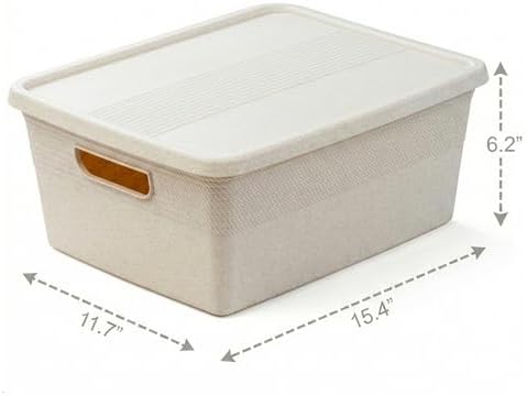BINO | Plastic Storage Bins with Lids, 13 Liter - 3 Pack, Natural | THE BRAIDED COLLECTION | Plastic Bins for Organization Woven Storage Baskets for Organizing Pantry Shelf Organizer Basket Bin