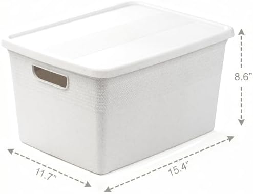 BINO | Plastic Storage Bins with Lids, 22 Liter - 3 Pack, White | THE BRAIDED COLLECTION | Plastic Bins for Organization Woven Storage Baskets for Organizing Pantry Shelf Organizer Basket Bin