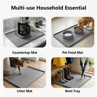 MateeyLife Silicone Waterproof Mat for Dog & Cat Food Mat 19"X12" | BPA-Free Non-Slip Pet Feeding Mat, Dog Food Tray for Food & Water Bowls, Protect Floor Against Spills, Dark Grey