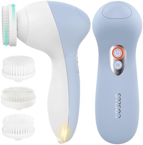 COSLUS FBX04 Facial Cleansing Brush Scrubber, 3-in-1 Bi‑Directional Spin | Electric Spin Brush for Removing Blackhead, Exfoliating, Massaging, Type-C Rechargeable, 3 Speeds, Waterproof, Men Women Blue
