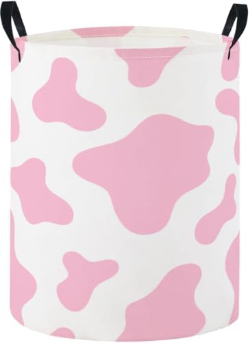 Baby Laundry Basket Baby Nursery Hamper Kids Laundry Basket Toy Storage Bin for Boys Room Decor Gift Baskets for Bedroom Bathroom(Pink Cow)