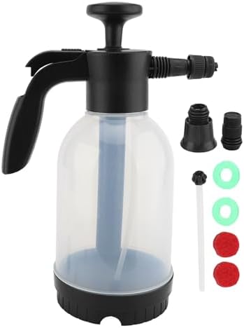Foam Sprayer, Plastic 2L Manual Pressure Foaming Pump Sprayer with Adjustable Foam Output, 2 Nozzles, Hand Pressurized Soap for Car Wash Garden Window Deck