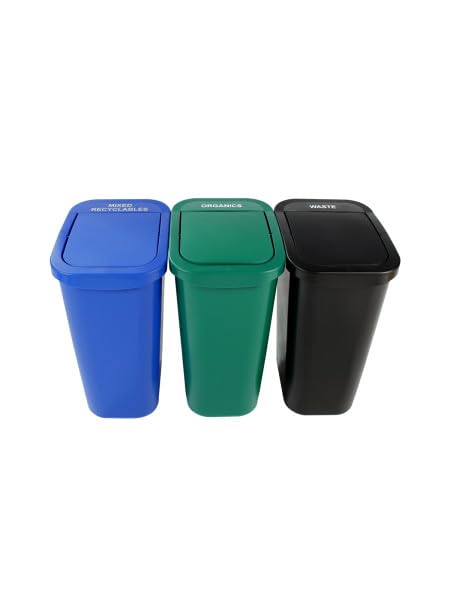 City Box Triple Bin Stream 10 Gallon Recycling Bin and Waste Sorting | Each Bin is 10 Gallons, Recycling Station Sorts Trash, Recycling, and Organic Waste | Great for Commercial Offices