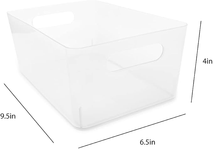 Isaac Jacobs 5-Pack Medium Clear Storage Bin Set (9.5" x 6.5" x 4") | w/Cut-Out Handles, Plastic Organizer, Multi-Use, Home, Office, Pantry, Closet, Kitchen