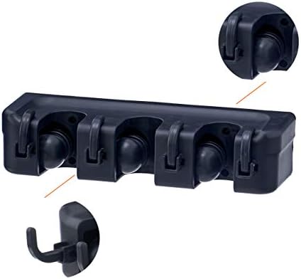 Superio Mop and Broom Holder Wall Mount Storage Organizer for Kitchen, Garage, Garden, 3 Slots (2 Pack, Black)