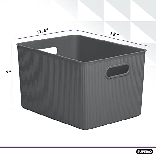 Superio Decorative Plastic Basket Open Home Storage Bins Organizer Baskets, X-Large Grey (8 Pack) Container Boxes for Organizing Closet Storage Bins for Shelves Drawer Shelf 22 Liter/23 Quart