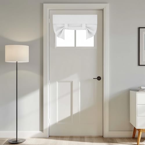 RYB HOME Door Window Curtains Privacy Sunlight Shades for Classroom Cover | Lockdown Shades, Room Darkening, Blocks Views, Thermal Insulated, 2 Adhesive Strips, No Drill, W26 x L20, White, 1 Panel