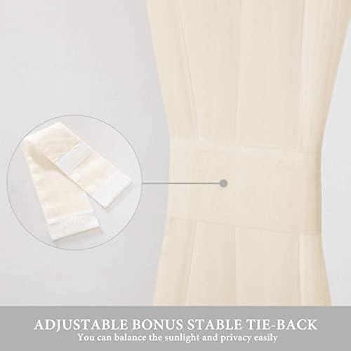 MIULEE Cream Beige 25 x 40 Inches Sidelight Sheer Curtains for French Door | Light Filtering Window Treatment for Narrow Door, Tieback, 2 Panels
