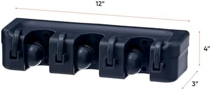 Superio Mop and Broom Holder Wall Mount Storage Organizer for Kitchen, Garage, Garden, 3 Slots (Black)