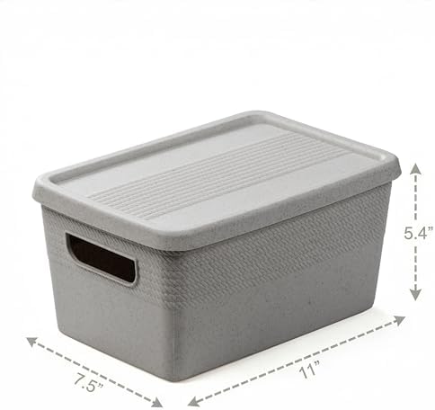 BINO | Plastic Storage Bins with Lids, 5 Liter - 3 Pack, Natural Grey | THE BRAIDED COLLECTION | Plastic Bins for Organization Woven Storage Baskets for Organizing Pantry Shelf Organizer Basket Bin
