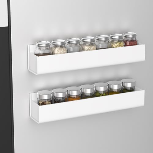 PMMASTO 2-Pack White Acrylic Spice Rack Organizers for Cabinet Doors | Nano Double-Sided Tape or Screw Mounting, for Cabinet and Pantry Doors, Stores Spices, Bathroom Supplies and Small Items