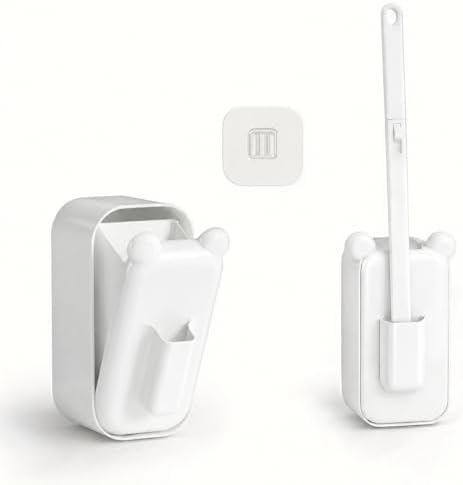for Small Apartment Bathrooms – Disposable Toilet Brush Set with 32 Replaceable Heads, Wall-Mounted Holder, White Bathroom Cleaning Brush for Easy Daily Toilet Cleaning