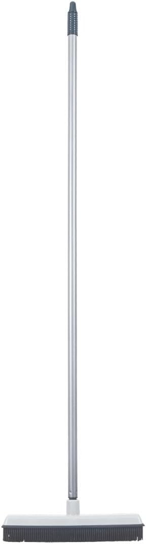 Rubber Bristle Broom for Hardwood Floors, Tiles, Carpets, Wood, and Vinyl Salon Broom, Squeegee, Rug, Rubber Rake for Human Hair, Pet Hair, Fur, Lint, Liquid, Grey, by Superio