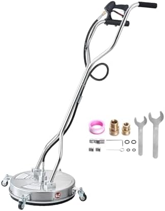 VEVOR 18 Inch Pressure Washer Surface Cleaner, 4000 PSI Stainless Steel Attachment with 4 Wheels, 2 Nozzles, 3/8 Inch Quick Connect and Dual Handle for Concrete, Patio, Sidewalk