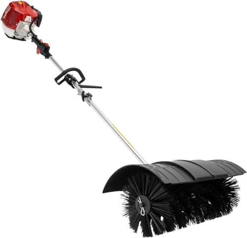 2-Stroke Gas Handheld Sweeper, 52CC 2.3HP Snow Sweeping Broom Walk Behind Sweeper Driveway Turf Lawns Artificial Grass Power Brush Lawn Sweeper Cleaner Tools for Leaves Debris Cleaning