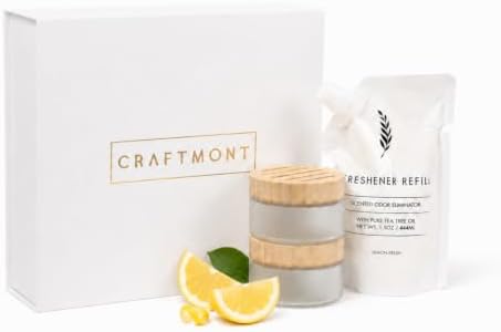 Odor Eliminator Gel Air Freshener Kit - Tea Tree Powered - Refill Gel (15oz), 2 Refillable Jars - Removes Strong Odors, Fragrant, & Long Lasting (Lemon Fresh)