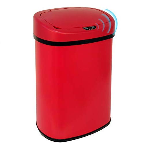 Kitchen Trash Can 13 Gallon,Stainless Steel Trash Can Touchless Garbage Can Large Trash Bin for Kitchen,Bathroom,Restroom,Office Automatic Garbage Bin,Red