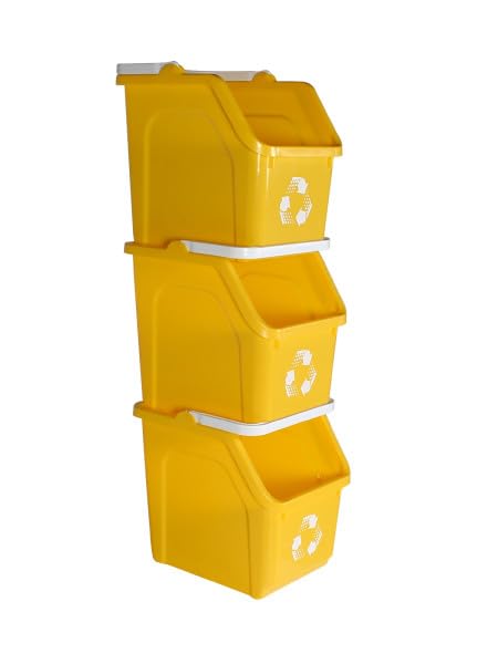 Yellow Recycle Bin 6 Gallon Stackable Recycle Bins for Kitchen with Handle | Kitchen recycling bin with stackable space-saving design maximizes recycling capacity in kitchens, offices, garages & homes