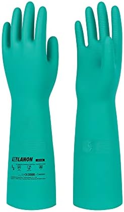 LANON 18" Long Nitrile Chemical Resistant Gloves,Unlined,Green,XLarge | Heavy-Duty Work,Cleaning,Dishwashing,Waterproof,Reusable,Comfortable,Durable,Non-Slip,Latex Free,Acid,Alkali & Oil Protection