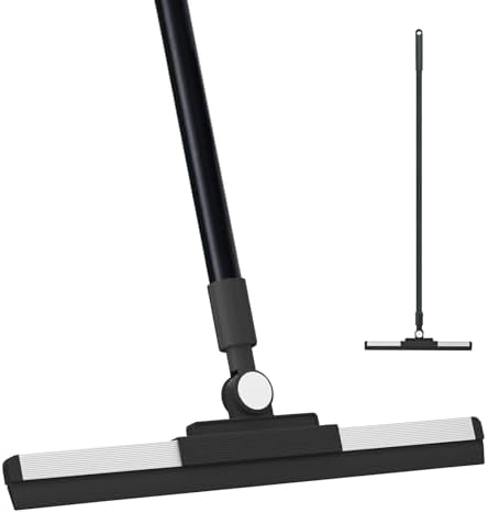 Floor Squeegee - 52 Inch Adjustable Long Handle 14.2 Inch Rubber Blade 180° Rotatable Head Heavy Duty Squeegee Broom for Floor Window Bathroom Tile Garage Concrete Shower Patio (Black)