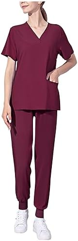 Cleaning Short Sleeve Scrubs for Women Set Stretchy Housekeeping Uniform Nurse Scrub Sets for Woman