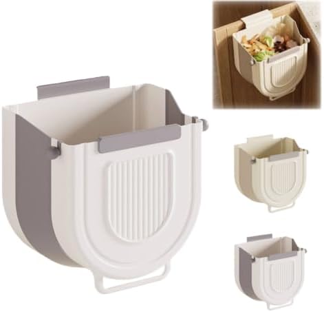 Kitchen Hanging Trash Can, Collapsible Hanging Trash Can for Kitchen Cabinet Door, Plastic Foldable Waste Bin, Wall Mounted Garbage Bin for Kitchen, Bathroom, Bedroom Countertop Car ，Grey：22cm