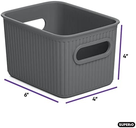 Superio Ribbed Collection - Decorative Plastic Basket Open Home Storage Bins Organizer, Small Grey (1 Pack) Container Boxes for Organizing Closet Storage Bins for Shelves Drawer Shelf 1.5 Liter