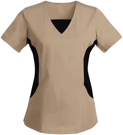 Women's Scrub Top V-Neck Tops, Moisture Wicking and Stretch Breathable Housekeeping Uniforms, Medical Nurse Shirt