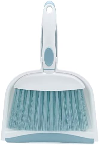 Broom Dustpan Brush Small Dust pan: Small Broom and Dustpan Set Mini Dust pan and Brush Set for Desk, Home, Camping Tent. (Light Blue)