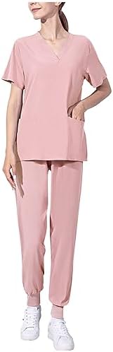 Cleaning Short Sleeve Scrubs for Women Set Stretchy Housekeeping Uniform Nurse Scrub Sets for Woman