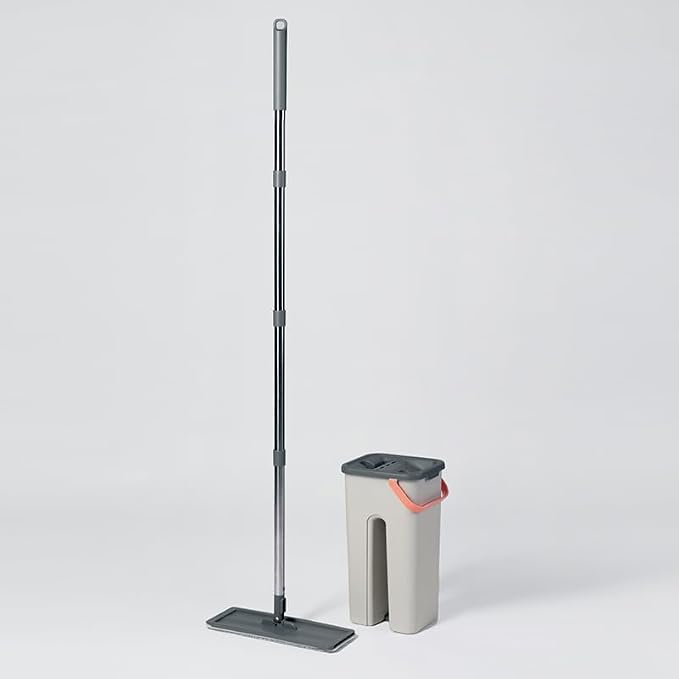 360° Microfiber Flat Mop with Hands-Free Self-Cleaning Bucket, Wash & Dry Dual Chamber System, Adjustable Handle, Includes 2 Microfiber Mop Pads, Wet & Dry Floor Cleaning - (LV-F02)