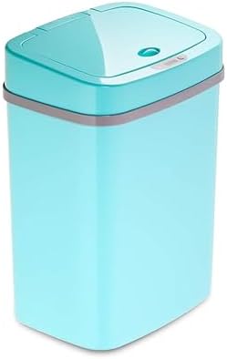 Touchless Motion Sensor Trash Can with Lid, Automatic Infrared Garbage Bin, Narrow Rectangular Bathroom Kitchen Bedroom Office Waste Basket, Soft Close Quiet Seal, Removable Inner Ring (Turquoise)