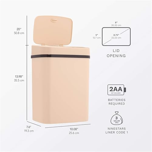 Touchless Motion Sensor Trash Can with Lid, Automatic Infrared Garbage Bin, Narrow Rectangular Bathroom Kitchen Bedroom Office Waste Basket, Soft Close Quiet Seal, Removable Inner Ring (Cream)