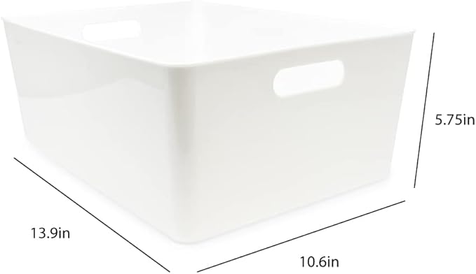 Isaac Jacobs 3-Pack XL White Storage Bin Set (13.9" x 10.6" x 5.75") | w/Cut-Out Handles, Plastic Organizer, Multi-Use, Home, Office, Pantry, Closet, Kitchen