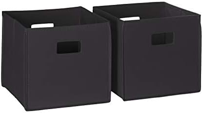 RiverRidge Folding Storage Bins - 2-pack of 10in Tall Black Cubes | Fabric Bins, Set of 2 Storage Cubes, Cut-out Handles, Playroom Closet Organizer, Collapsible Cubby with Bottom Board Insert