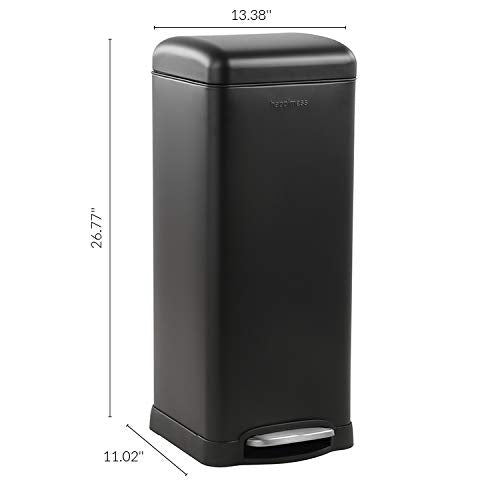 happimess Betty 8 Gal Step Trash Can Soft-Close Lid, Charcoal Black | Fingerprint Resistant, Removable Liner, Semi-Rectangular, Steel Pedal, Iron Powder Coated, 27" Height, Non-Skid Base