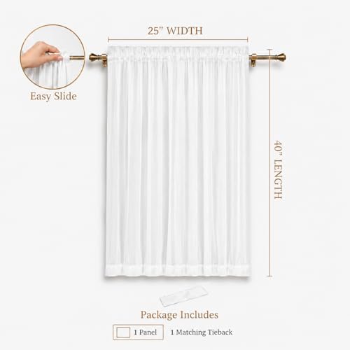 Aquazolax Sheer Door Curtains Light Filtering, Solid Voile Curtain with Top and Bottom Rod Pocket for Front Sidelight French Small Windows, Privacy Curtain that Let Light in, 25" x 40", Pure White