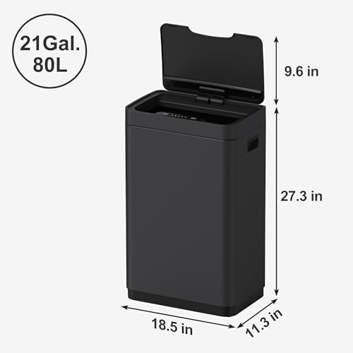 Mbillion 21 Gallon Touchless Motion Sensor Trash Can | Rectangular black smart garbage can with lid, automatic touchless design for kitchen, bedroom, home & office use