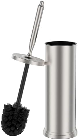 Stainless Steel Toilet Bowl Brush and Holder Set Scrubber Nickel | Weighted Stable Base Removable Inner Tube Toilet Bowl Brush Splash-Proof Design for Deep Cleaning Space Saving Storage