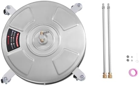 18" Pressure Washer Surface Cleaner with 4 Wheels, Stainless Steel Surface Cleaner for Driveway, Patio, Deck, Concrete, 2 Nozzles, 33.9” Pole, 1/4” Quick Connect, 5000 PSI