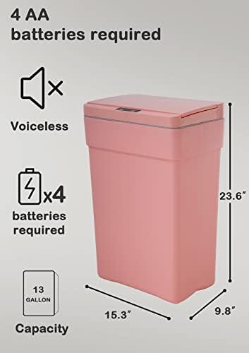 13 Gallon/50 L Kitchen Trash Can with Touch-Free & Motion Sensor Lid, Plastic Cute Automatic Trash Can for Bathroom & Bedroom