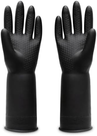 Heavy Duty Chemical Resistant Rubber Gloves (1 Pair) - Extra Long Cleaning & Industrial Work Gloves, Acids & Solvents