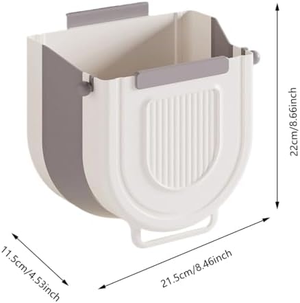 Kitchen Hanging Trash Can, Collapsible Hanging Trash Can for Kitchen Cabinet Door, Plastic Foldable Waste Bin, Wall Mounted Garbage Bin for Kitchen, Bathroom, Bedroom Countertop Car ，Grey：22cm