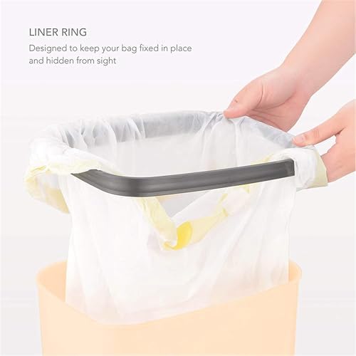Touchless Motion Sensor Trash Can with Lid, Automatic Infrared Garbage Bin, Narrow Rectangular Bathroom Kitchen Bedroom Office Waste Basket, Soft Close Quiet Seal, Removable Inner Ring (Cream)